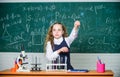 School pupil study chemical liquids. School chemistry lesson. Test tubes with substances. Formal education. Future Royalty Free Stock Photo