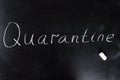 School quarantine concept. The teacher wrote the word in chalk on the blackboard