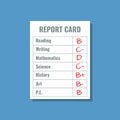 School report card with B C D grades, flat vector illustration Royalty Free Stock Photo