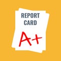 School report card with A plus grade, flat vector illustration Royalty Free Stock Photo