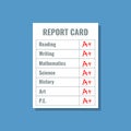 School report card with A plus grades Royalty Free Stock Photo