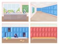 School rooms flat color vector illustration set Royalty Free Stock Photo