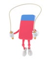 School rubber character jumping on jumping rope