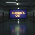 School\'s Out Sign in Dark School Hallway Royalty Free Stock Photo