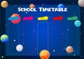 School schedule. Timetable for kids with days of the week with planets of solar system. Weekly timetable. Educational classes Royalty Free Stock Photo