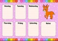 School schedule. Timetable for schoolboys. Empty template. Weekly planer with notes. Isolated color vector illustration. cartoon