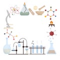 School science frame illustration, chemistry supplies clipart set, education background, Illustration of the laboratory.