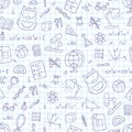 School seamless pattern in doodle and cartoon style. Notebook in a cage. Royalty Free Stock Photo