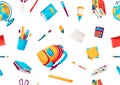 School seamless pattern with education items. Illustration of supplies and stationery background. Royalty Free Stock Photo