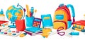 School seamless pattern with education items. Illustration of supplies and stationery background. Royalty Free Stock Photo