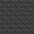 School seamless pattern with study symbols. Black background with line drawings. Pencil and sharpener icons. Vector illustration, Royalty Free Stock Photo