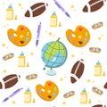 School seamless pattern. Supplies for studying. Cute vector illustration in flat cartoon style Royalty Free Stock Photo