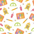 School seamless pattern. Supplies for studying. Cute vector illustration in flat cartoon style Royalty Free Stock Photo