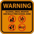 School Security Sign Warning, Alcohol, Drug, Weapon And Bully Free School Zone Royalty Free Stock Photo