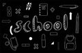 School set. Black background. clipart of individual items and accessories. Royalty Free Stock Photo