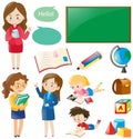 School set with teachers and students Royalty Free Stock Photo