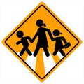 School Sign, Kids Sign. The traditional children traffic sign isolated on a yellow background