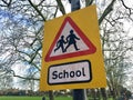 School sign UK warning to slow down road sign for school closed for coronavirus