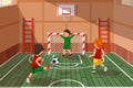 School soccer game. Kids playing soccer, vector illustration