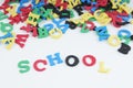 SCHOOL in colorful sponge rubber letters