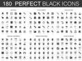 School, stationery, education, online learning, brain process, data science black classic icon set. Royalty Free Stock Photo