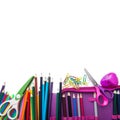 School stationery in a heap, bottom frame