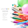 School stationery isolated over white Royalty Free Stock Photo