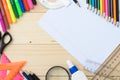 School stationery with notebook copyspace Royalty Free Stock Photo