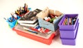 School stationery supplies on the table. Children workplace accessories Royalty Free Stock Photo