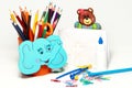 School stationery on a white background Royalty Free Stock Photo