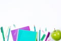 School stationery on white background with copyspace Royalty Free Stock Photo