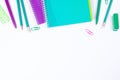 School stationery on white background with copyspace Royalty Free Stock Photo