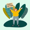 School Strike for the Climate concept. Gird holing Fridays for Future placard vector illustration
