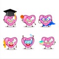 School student of pink broken heart love cartoon character with various expressions