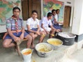 School Students ready to Distribute food to Other Students in India