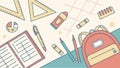 School Study Corner, Notebook, Backpack, and Learning Instruments, vector design Generative AI Royalty Free Stock Photo