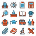 School Study Icons Set on White Background. Vector