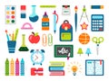 School stuff stationary supplies equipment vector set Royalty Free Stock Photo