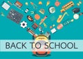 School stuffs flowing into school back. Back to school concept for background ,banner, poster and design element