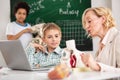 Smart nice boy listening to his teacher Royalty Free Stock Photo