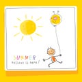 School Summer vacation, children holiday card