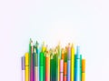 School supplies. Back to School design elements. Colored pencils on white background Royalty Free Stock Photo