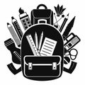 School Supplies and Backpack Icon: Education, Learning, and Back to School Symbol Royalty Free Stock Photo