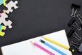 School supplies on black board background. Back to school concept. Royalty Free Stock Photo