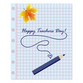 School supplies on blackboard background with inscription Teacher Day