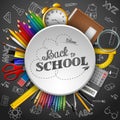 School supplies in a circle on black background Royalty Free Stock Photo