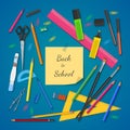 School supplies on colored background Royalty Free Stock Photo