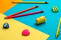 School supplies on a colored background Royalty Free Stock Photo