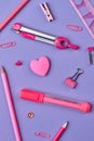 School supplies on colorful background.