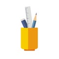 School supplies in cup holder, flat vector illustration, pencil container icon Royalty Free Stock Photo